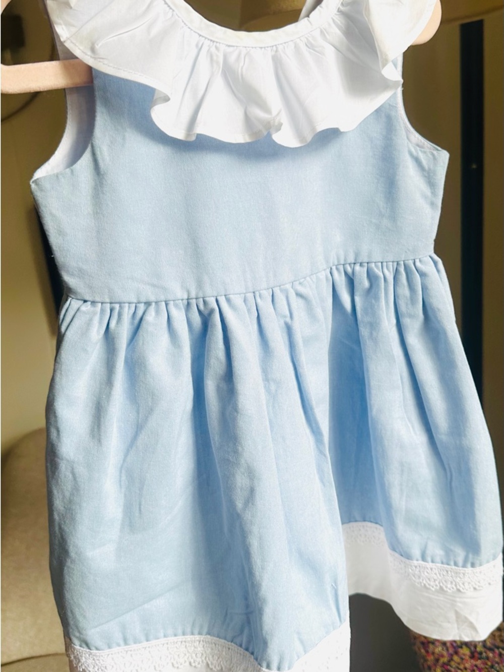 Tahari Light Blue and White Ruffle Collar Sundress for Girls